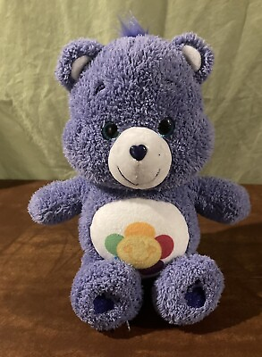 #ad 14” Care Bear Harmont Bear Purple Flower Rainbow Plush Stuffed Toy Animal $15.00