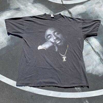 #ad Vintage Tupac Shakur Big Face Rap Tee Shirt 5XL OG 90s Rare Black Faded $199.99
