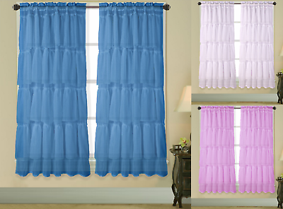 #ad 1PC SHORT VOILE SHEER CRUSHED RUFFLE WINDOW DRESSING CURTAIN PANEL TREATMENT $7.65