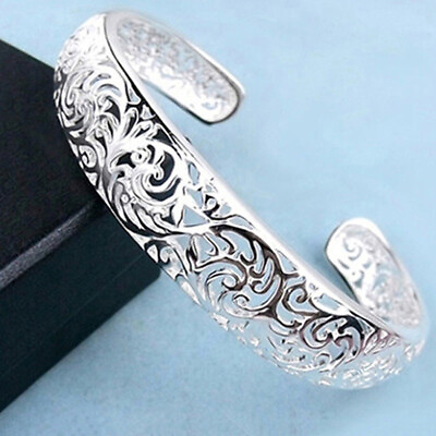 #ad Elegant Women#x27;s 925 Sterling Silver Bangle Bracelet Open Cuff Bangle Fashion $9.40