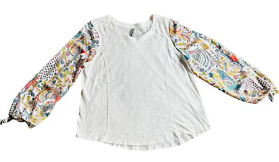 #ad Anthropologie White amp;Multicolor Peacock Puff Fair Sleeves Top Blouse XL Women#x27;s $26.05