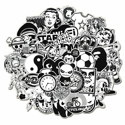 #ad Lot of 200 Stickers Black white Color Laptop Skateboard Luggage Decals Sticker $9.49