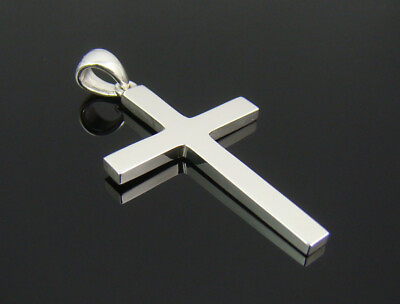 #ad men man pendant LARGE CROSS CRUCIFIX SILVER STEEL PLATED 20quot; necklace $16.88
