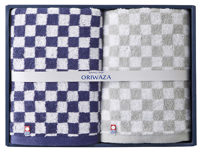 Imabari Oriwaza Towel Jacquard Ichimatsu Bath towel Blueamp;Grey set Made in Japan $70.01