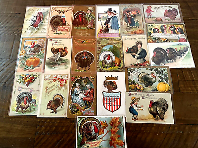 #ad Big Lot of 20 Vintage Thanksgiving Postcards Turkeys Pilgrims Patriotic h730 $45.00