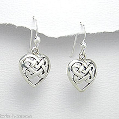 #ad CELTIC Love Knot Solid Sterling Silver Dangle Heart Earrings 29x17mm NEW 3.45g $26.05