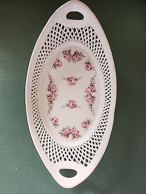 #ad Antique Porcelain Max Roesler Pink Rose Reticulated Plate Stamped amp; Numbered $55.00