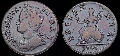 #ad 1746 George II Great Britain Farthing Coin $225.00