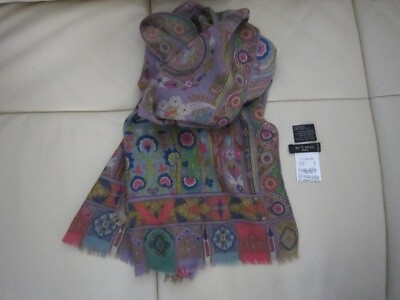 #ad ETRO scarf shawl 135cm 52″ 42cm 16″ rectangle Paisley cashmere silk purple $119.00