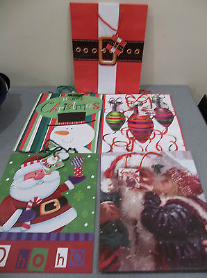 lot of 5 christmas gift bags medium size with gift tags new santa red green $6.64