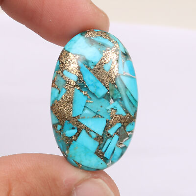 #ad Blue Copper Turquoise 23.55 Ct. Natural Oval Cabochon Loose Gemstone $17.73