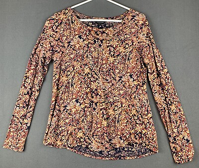 #ad Lucky Brand Womens M Shirt Top Floral Paisley Red Blue Long Sleeve Stylish EUC $9.95