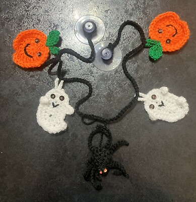 #ad 🎃👻🕷️cute NEW hand crochet Halloween bunting Ghost Pumpkin Spider Gift Window GBP 6.75