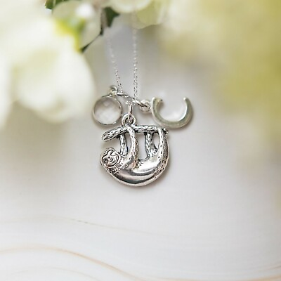 #ad Sloth necklace personalised gifts sloth gift initial and birthstone GBP 11.00