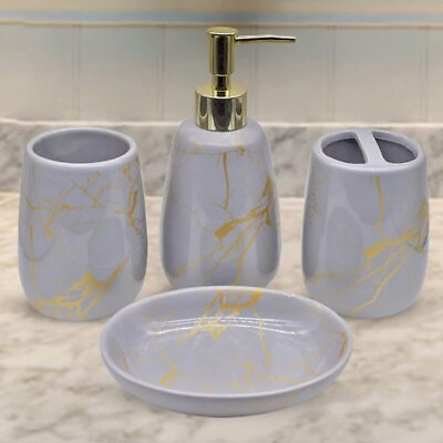 Ceramic Bathroom Accessories Set of 4 Bath Sets for Home Gray amp; Golden $144.24