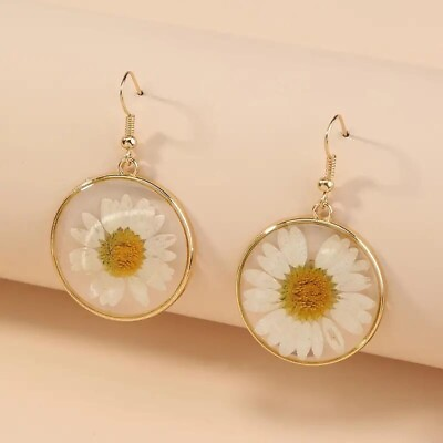 #ad Fashion Women Daisy Flower Resin Dangle Drop Earrings Round Circle Hook Jewelry $9.98