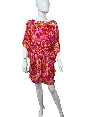 #ad Trina Turk 25th Anniversary Dress Cover Up Caftan Tunic Batwing Psychedelic M L $115.00