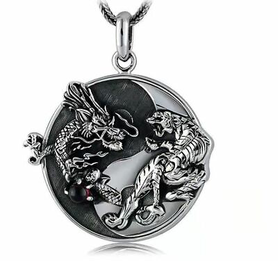 Mens Stainless Steel Protection Dragon Tiger Yin Ying Yang Pendant Necklace Men $12.98