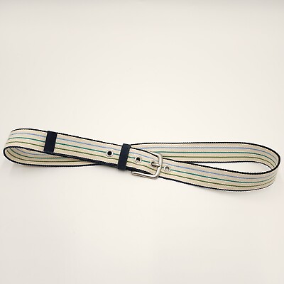 #ad Vintage Eddie Bauer Cotton Ribbon Belt Size L White Striped 34 35 Distressed $17.25