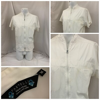 #ad Pastelli Short Sleeve Jacket M Women White 100% Cotton Full Zip Italy YGI S1 292 $24.99