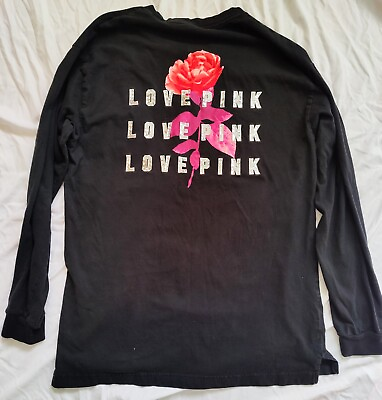 PINK bling Victoria Secret Black Long Sleeve Shirt Size Medium LOVE PINK $45.00