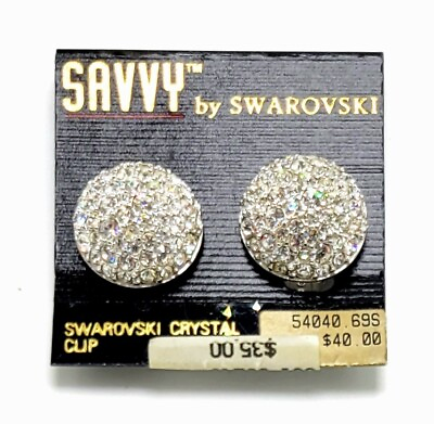 #ad Gorgeous New Old Stock Savvy By Swarovski Crystal Clip Earrings $14.95