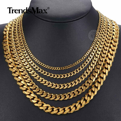 #ad 16quot; 36quot; 3 5 7 9 11mm Gold Plated Stainless Steel Curb Cuban Mens Necklace Chain $10.49