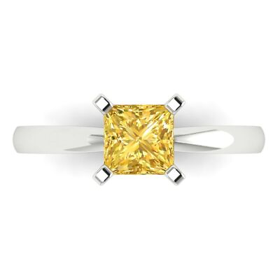 #ad 1 Princess Designer Statement Bridal Classic Yellow Stone Ring 14k White Gold $256.49