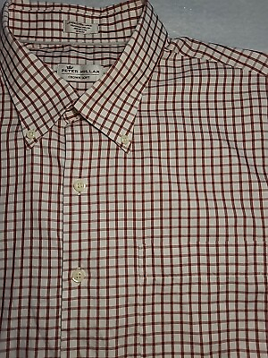 #ad Peter Millar Crown Soft Shirt Mens XXLarge Maroon Check Button Down Cotton Silk $28.00