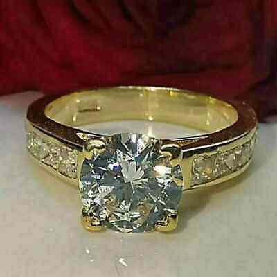 #ad 3Ct Round Cut Diamond Lab Created Engagement Wedding Ring 14k Yellow Gold Plated $89.99