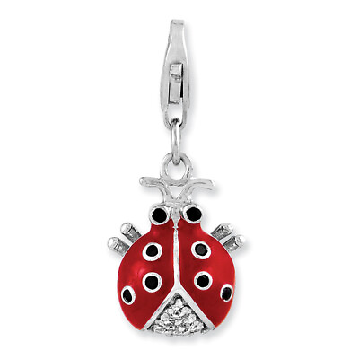 #ad Sterling Silver CZ Rhodium Plated 3 D Enameled Lady Bug w Lobster Clasp Cha QCC9 $53.99