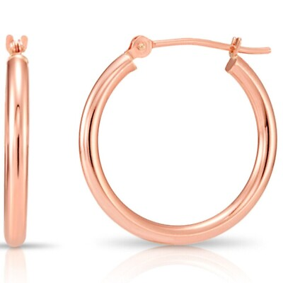 #ad 14K Real Solid Rose Gold Shiny Polished Round Creole Hoop Earrings All Sizes $79.95
