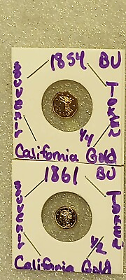 #ad 1852 1898 California Gold Souvenir Token Uncirculated BU Set 1 2 amp; 1 4 Tokens $24.55