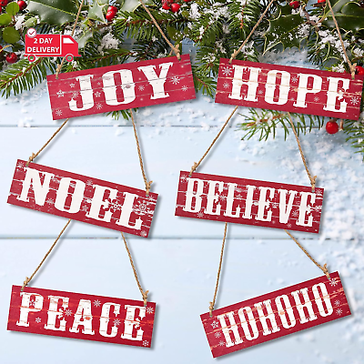 #ad 6 Pieces Christmas Wooden Decor Vintage Christmas Home Decor Rustic Wooden Wall $19.20