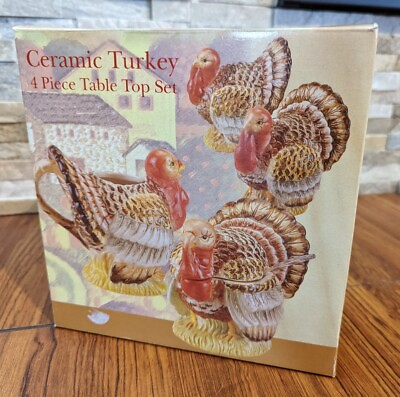 #ad Ceramic Turkey Salt amp; Pepper Shaker Sugar Bowl amp; Creamer Thanksgiving Vintage $24.88