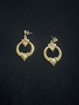 #ad VTG Earrings statement dangle Pierced Ornate Gilt Gold Tone Rare Victorian Style $12.99
