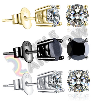 #ad 925 Sterling Silver Stud Earrings Men Women 34567810mm CZ Round#213 $9.99