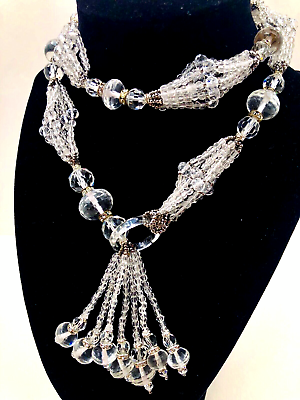 #ad ANTIQUE GORGEOUS FACETED OLD CRYSTALS SPECTCULAR ART DECO NECKLACE LARIAT TASSEL $399.99