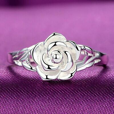 #ad Women 925 Silver Rose Flower Ring Engagement Wedding Jewelry Gift Size 5 10 C $2.59