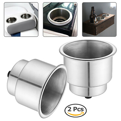 #ad 2x Stainless Steel Cup Drink Holders for Marine Boat Car Truck Camper RV w Drain $13.75