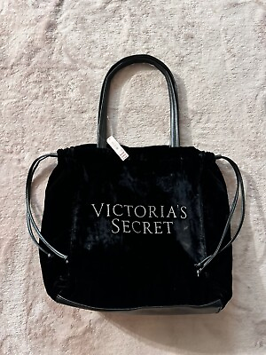 #ad BLING Victoria Secret Black VELOUR VELVET Rhinestones Tote Bag Carry NWT $28.00