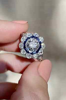 #ad Vintage Art Deco Style Lab Created Diamond amp; Sapphire Engagement 925 Silver Ring $81.20