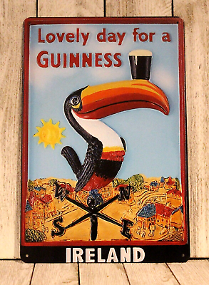 #ad Guinness Beer Tin Sign Metal Ireland Bar Irish Pub Vintage Rustic Look Toucan $10.97