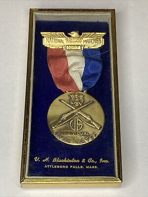 #ad 1957 NBPRP Individual Rifle Match Blackinton Medal 36mm Bronze R W B Ribbon case $24.99