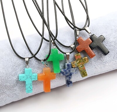 #ad Natural Stone Cross Pendant Necklace Chakra Healing Chain Jewelry Crystal Women $2.99