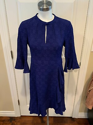 #ad Nanette Lepore Blue Shift Floral Textured quot;Flouncequot; Dress Size 4 NWT $368 $106.25