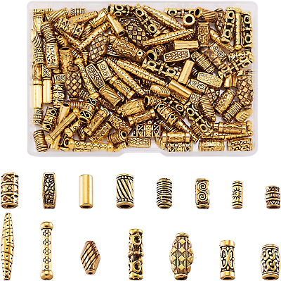 #ad 150Pcs Antique Gold Tube Bar Spacer Beads Tibetan Metal Column Barrel Drum Beads $15.28