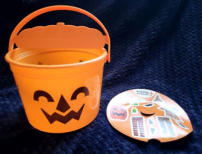 #ad McDonald#x27;s Halloween Jack O#x27; Lantern Pumpkin Happy Meal Bucket 2022 Lid Stickers $7.99