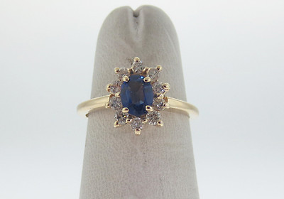 #ad Estate Natural Blue Sapphire Diamonds HALO Solid 14K Yellow Gold Ring FREE Sizin $595.00