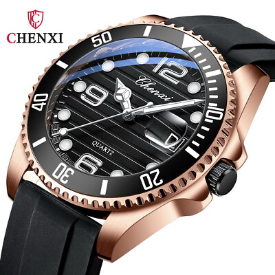 #ad CHENXI Men#x27;s Silicone Band Sport Calendar Waterproof Luminous Gift Quartz Watch $22.99
